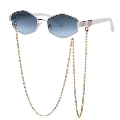 Sexy Kleine Rahmen Hexagon Sonnenbrille Frauen Mit Kette 2025 Luxus Marke Designer Punk Sonnenbrille Für Damen Shades Gafas De Sol
