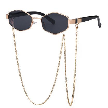 Sexy Kleine Rahmen Hexagon Sonnenbrille Frauen Mit Kette 2025 Luxus Marke Designer Punk Sonnenbrille Für Damen Shades Gafas De Sol