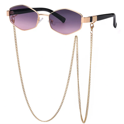 Sexy Kleine Rahmen Hexagon Sonnenbrille Frauen Mit Kette 2025 Luxus Marke Designer Punk Sonnenbrille Für Damen Shades Gafas De Sol