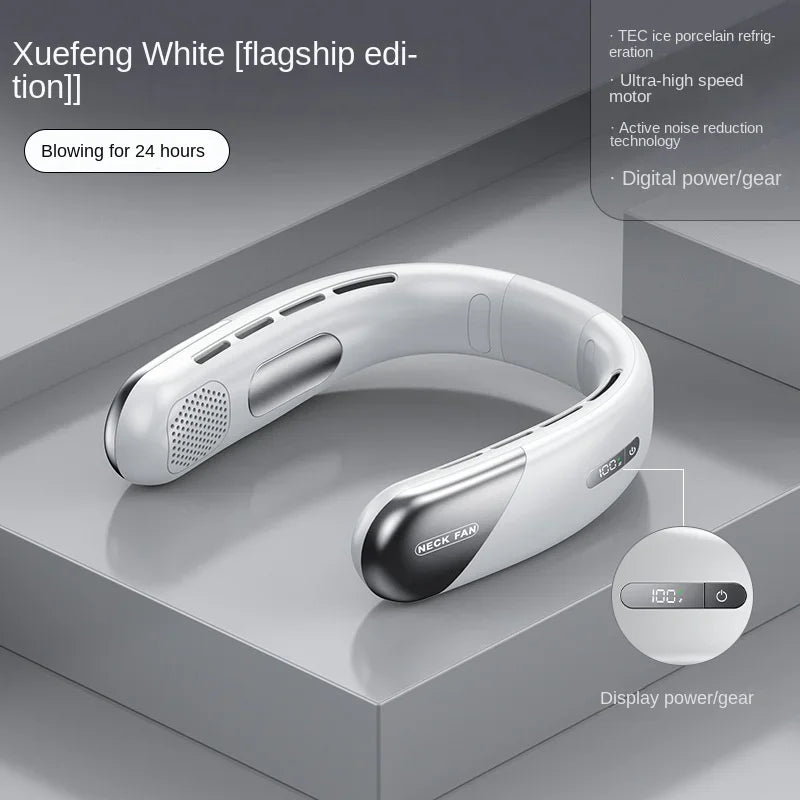 Portable Neck Fan Mini Bladeless Silent Neckband Fan USB Rechargeable 3 Speeds Mute Wireless Electric Neck Cooler Fans