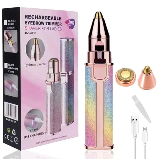 Tragbarer elektrischer 2-in-1-Epilierer, Augenbrauen-Trimmer, Epilierer für Körper und Gesicht, Lippen, wiederaufladbarer Mini-Rasierer, schmerzfreier Rasierer