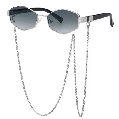 Sexy Kleine Rahmen Hexagon Sonnenbrille Frauen Mit Kette 2025 Luxus Marke Designer Punk Sonnenbrille Für Damen Shades Gafas De Sol