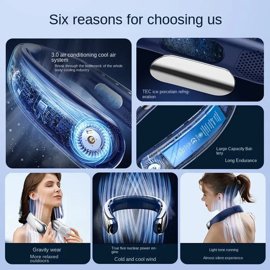 Portable Neck Fan Mini Bladeless Silent Neckband Fan USB Rechargeable 3 Speeds Mute Wireless Electric Neck Cooler Fans