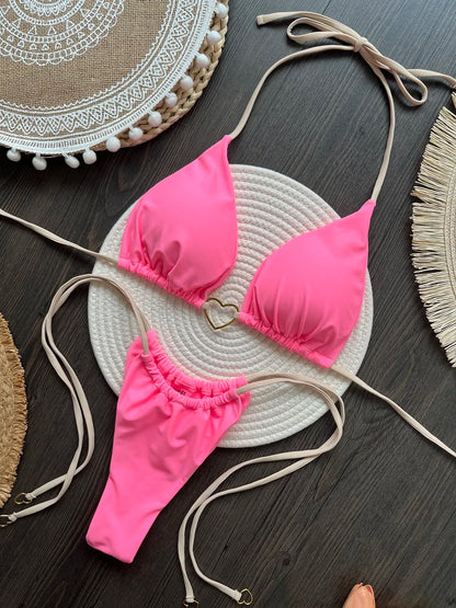 RUOTONSEPT Sexy Halter Einfarbig Bikini Set frauen Badeanzug Zwei-stück Dreieck Tanga Bademode Badeanzug Brasilianische Biquinis