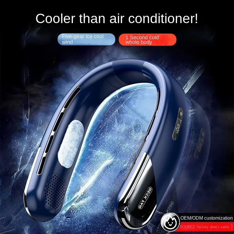 Portable Neck Fan Mini Bladeless Silent Neckband Fan USB Rechargeable 3 Speeds Mute Wireless Electric Neck Cooler Fans